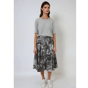 Tarais Pacentro Pleated Skirt Cotton Stretch Charcoal Dream Shadow Grey 34 US 6